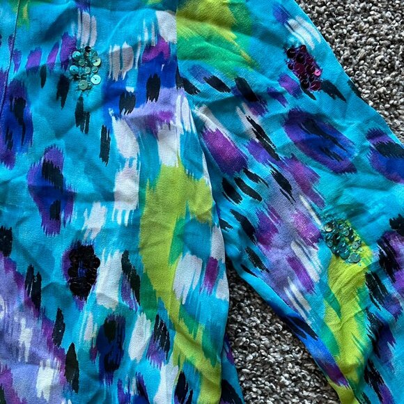 Laura Ashley Blue100% Silk Blouse Women MP Fairycore Spring Boho Artsy Retro Top - Picture 2 of 7